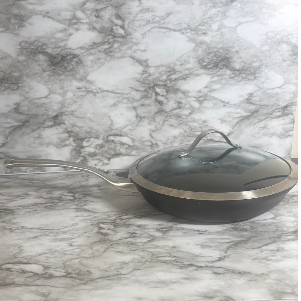 Calphalon 1392 Hard Anodized 12 Inch Everyday Pan with Glass Lid Black Silver